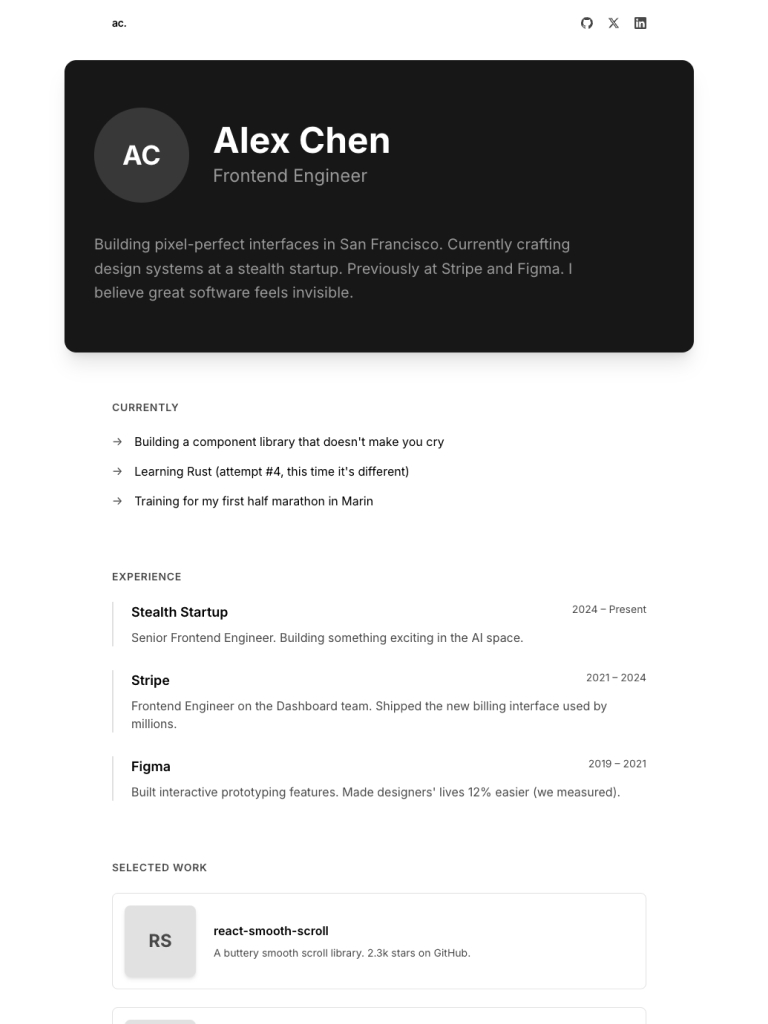 Frontend Engineer Personal Page Preview
